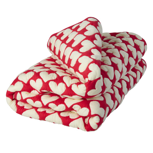 Couverture Coeurs - Rouge et crème