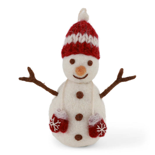Bonhomme de neige avec bonnet rouge et mitaines