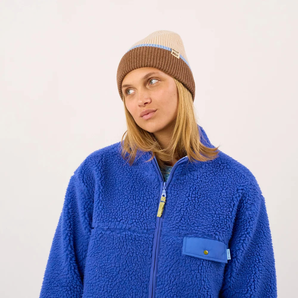 Bonnet en laine - Beige/marron/bleu ciel