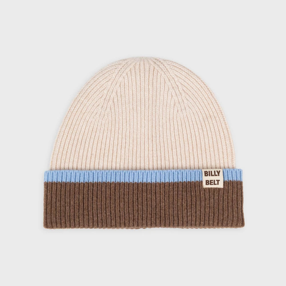 Bonnet en laine - Beige/marron/bleu ciel