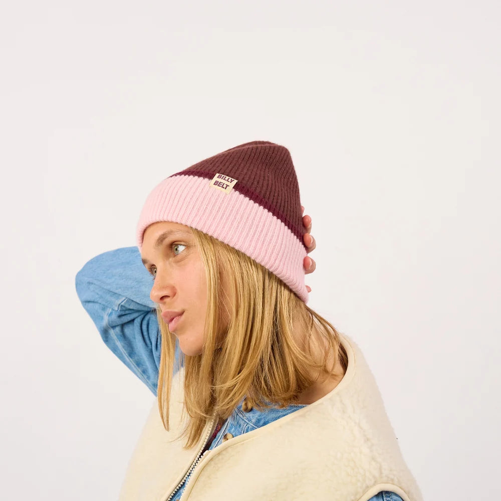 Bonnet en laine - Marron/rose/bordeaux
