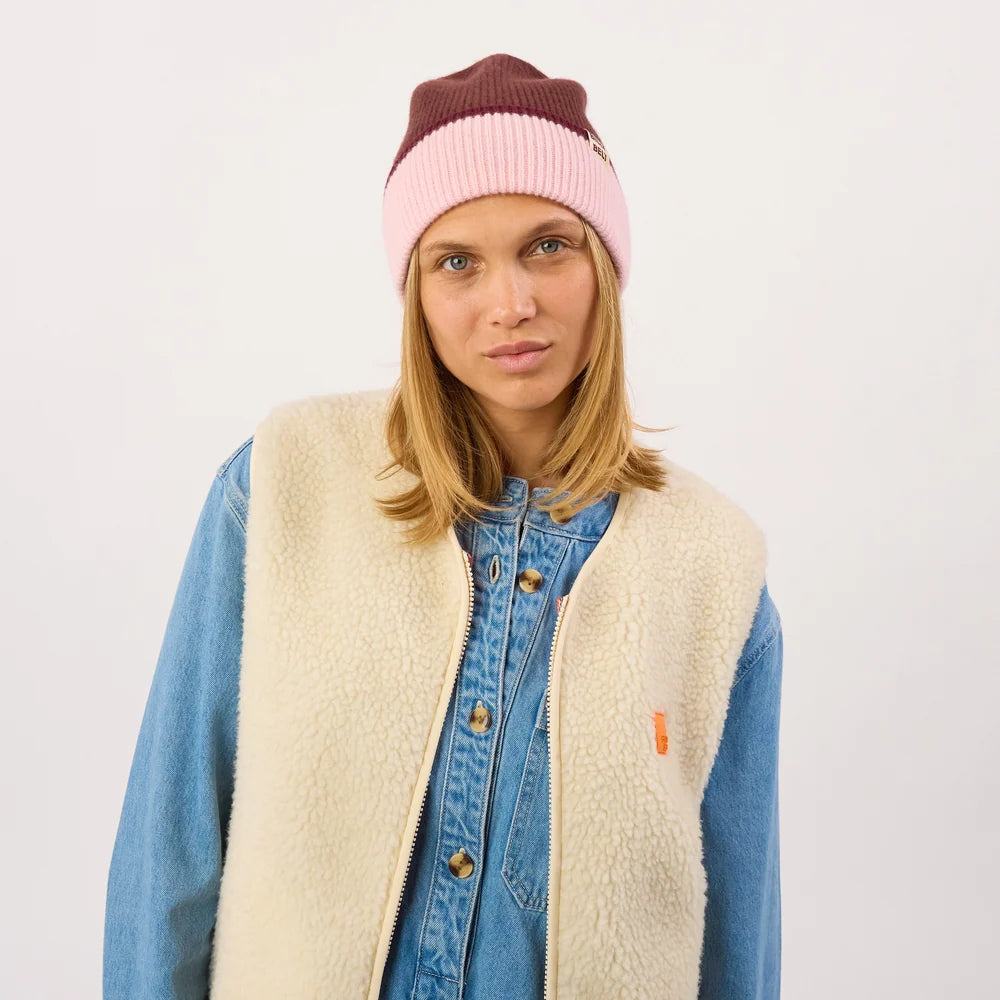Bonnet en laine - Marron/rose/bordeaux