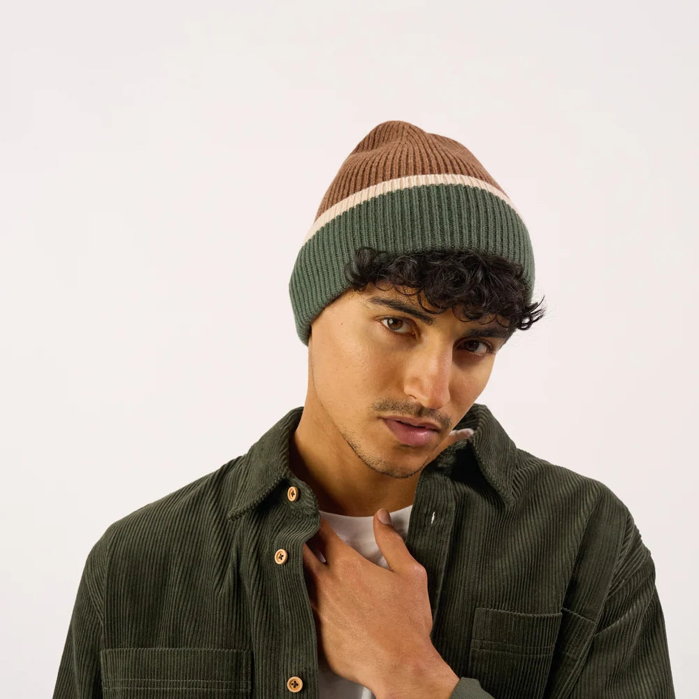 Bonnet en laine - Marron/vert/beige