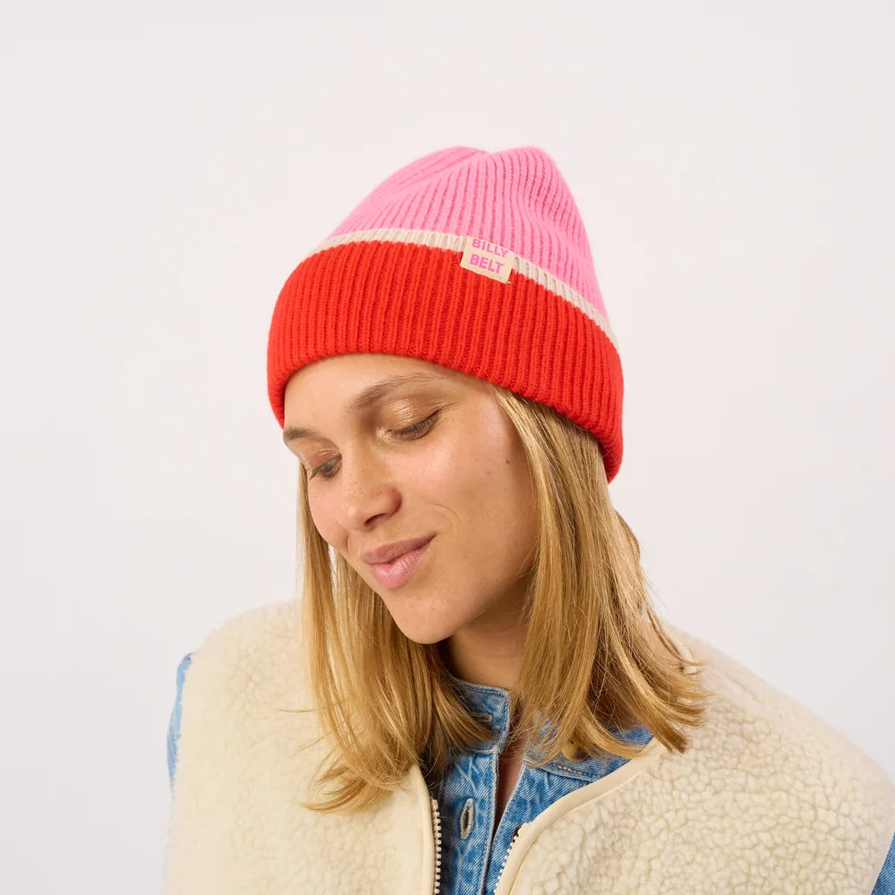 Bonnet en laine - Rose/rouge/beige