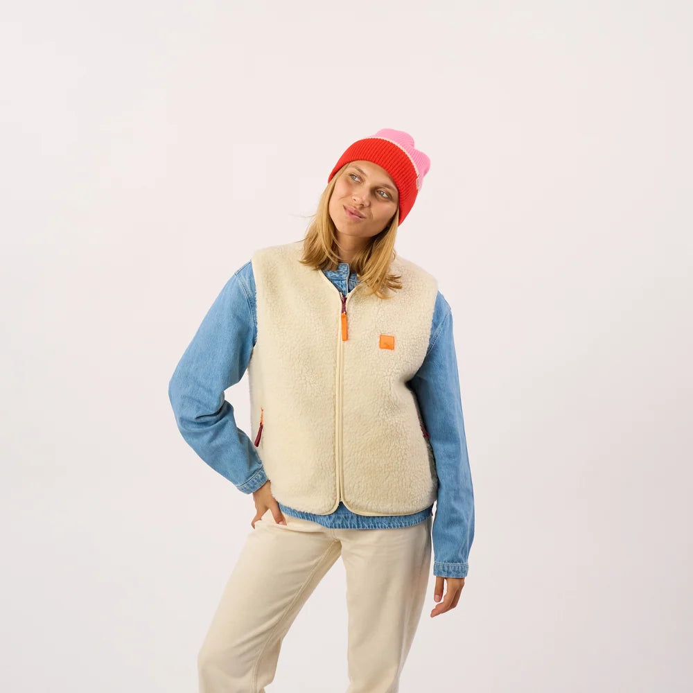 Bonnet en laine - Rose/rouge/beige