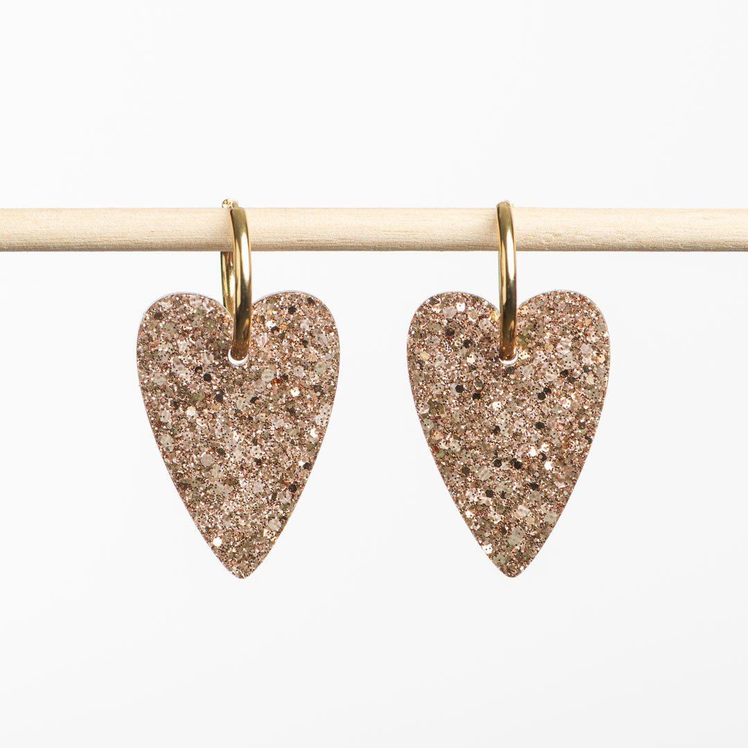 Boucles d'oreilles coeur - Kaki champagne — Les nicolettes , Lyon