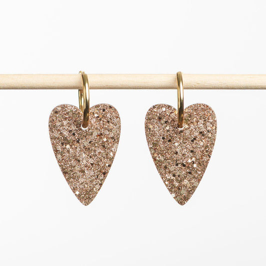 Boucles d'oreilles coeur - Kaki champagne