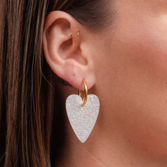 Boucles d'oreilles coeur - Nacré blanc