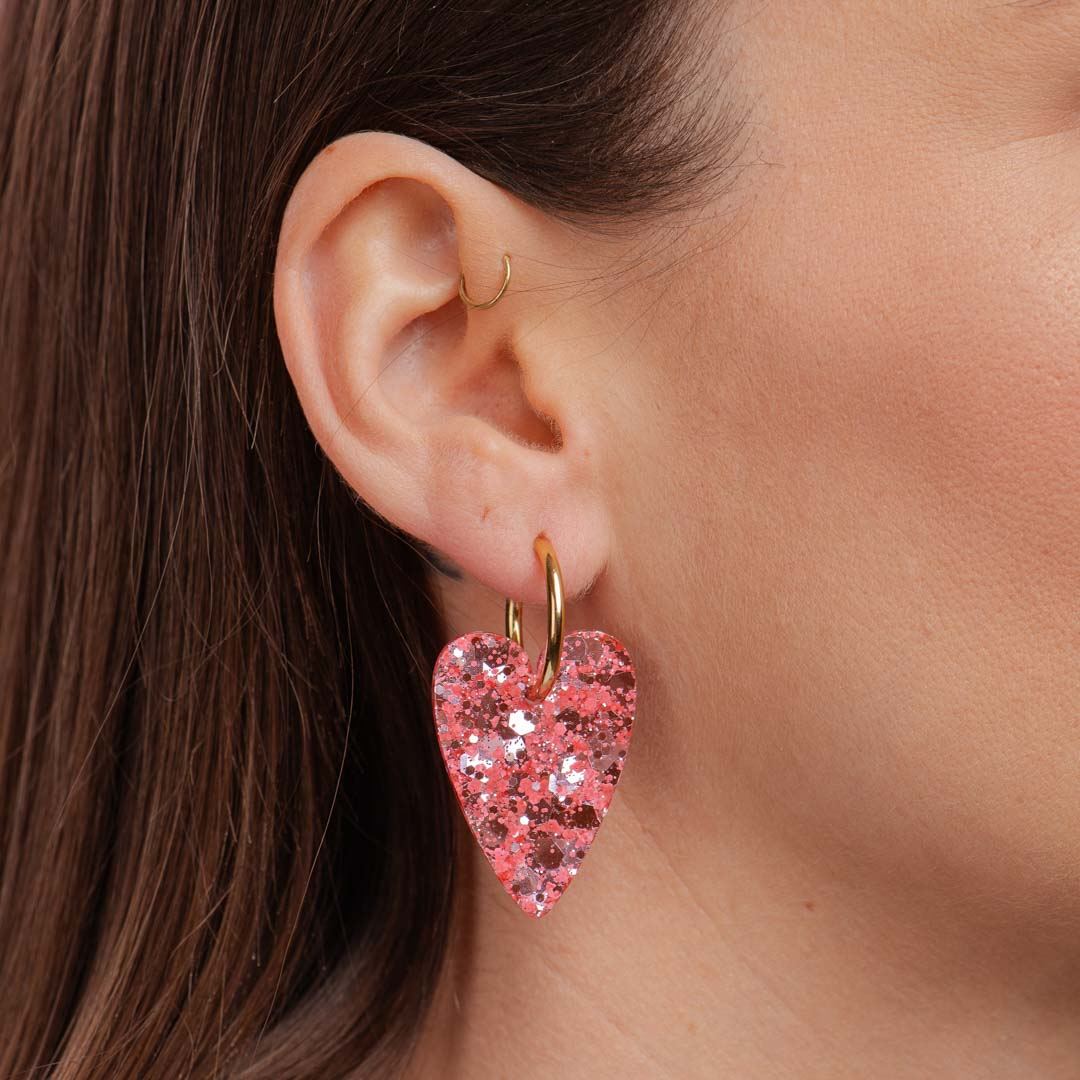 Boucles d'oreilles coeur - Rouge rose — Les nicolettes , Lyon