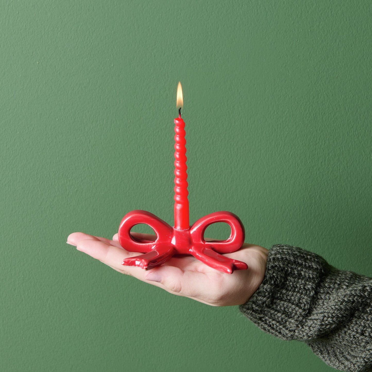 Bougeoir noeud en céramique - Rouge