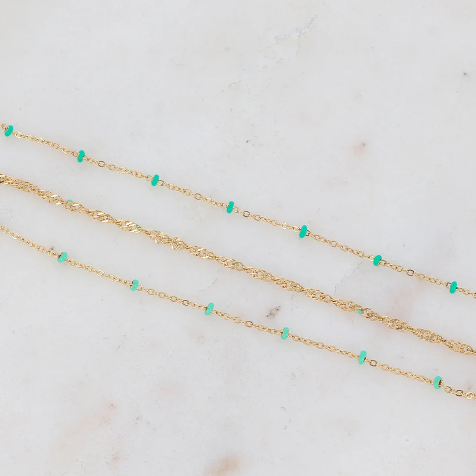 Bracelet Frédérique - Chaîne mailles fines avec perles - Doré/vert