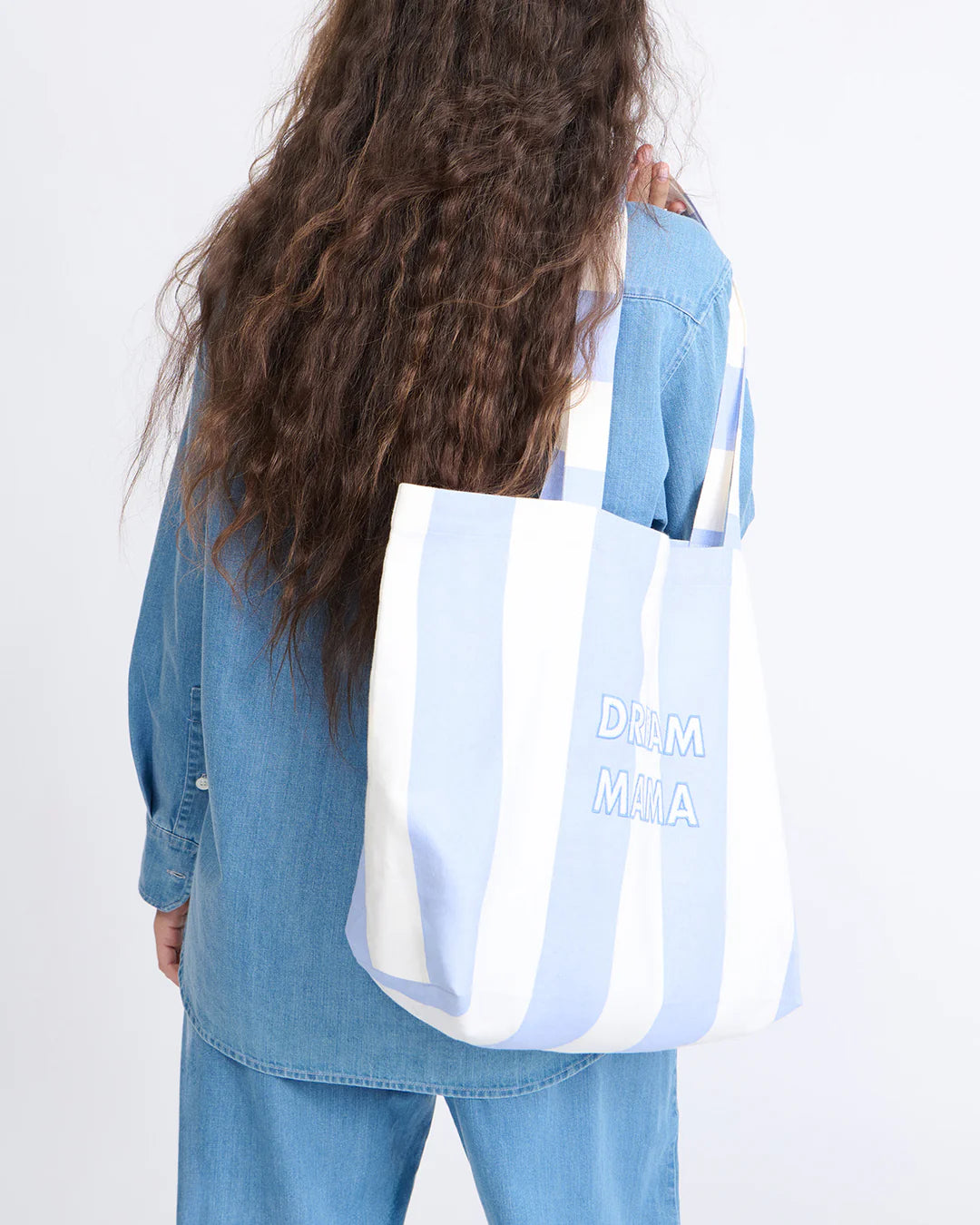 Cabas brodé Dream mama - Rayures bleues