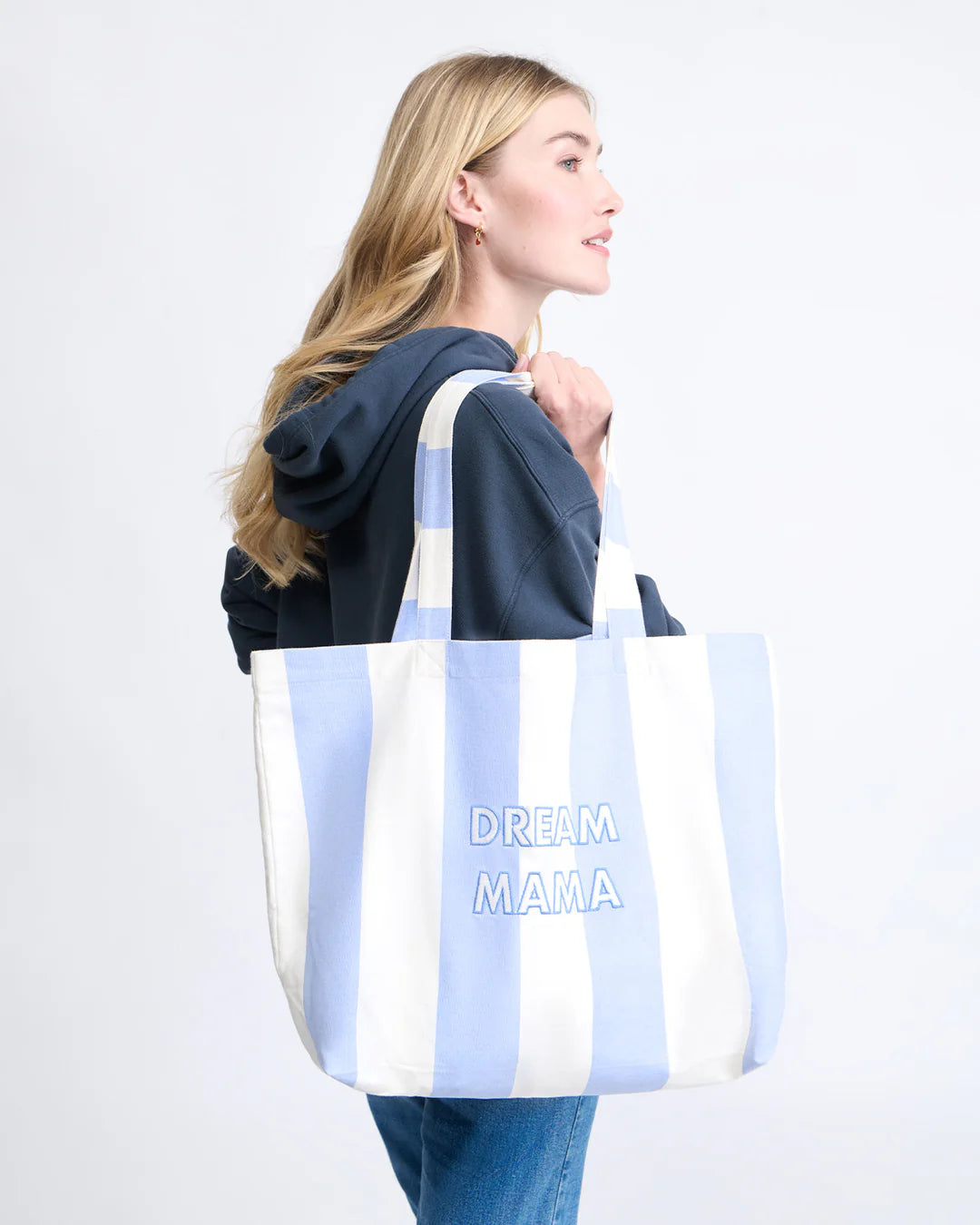 Cabas brodé Dream mama - Rayures bleues
