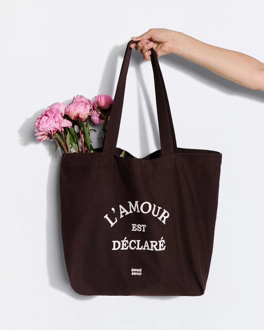 Cabas brodé L'amour est déclaré - Chocolat