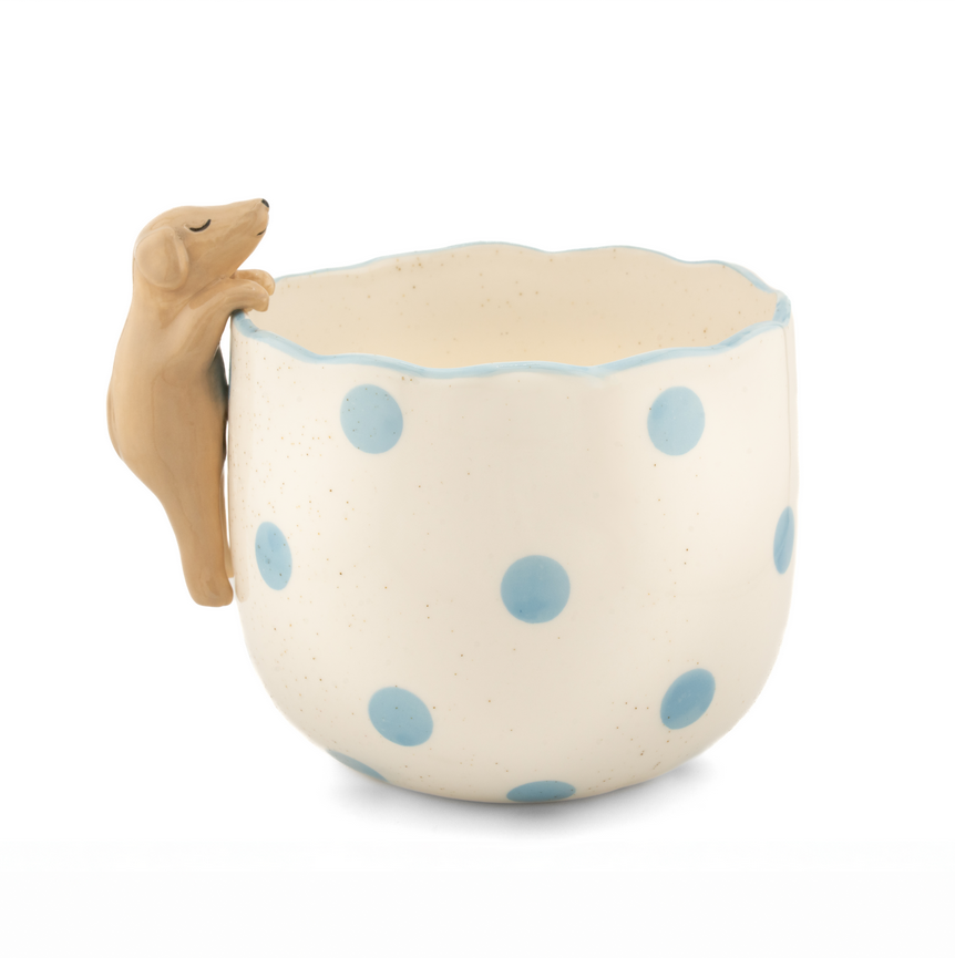 Cache pot peeking - pois bleus avec chien — Sass and Belle , Lyon