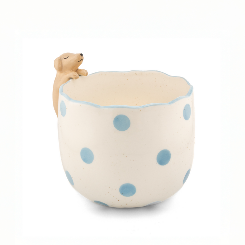 Cache pot peeking - pois bleus avec chien — Sass and Belle , Lyon