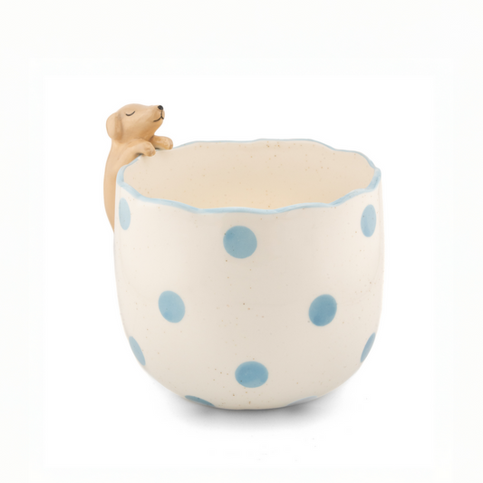 Cache pot peeking - pois bleus avec chien — Sass and Belle , Lyon