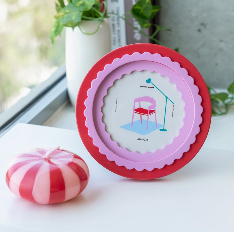 Cadre photo rond - Rouge et rose