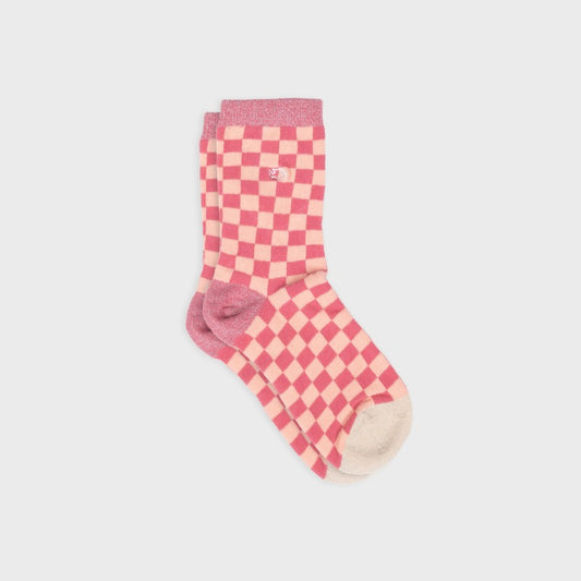 Chaussettes à carreaux - Rose et pêche - Taille 37/40