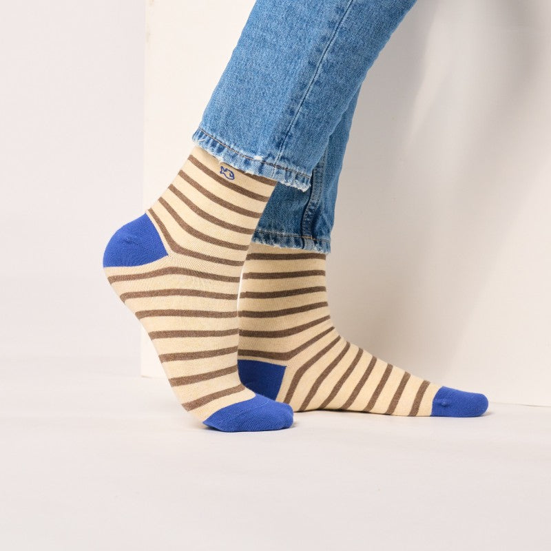 Chaussettes Larges rayures - Marron rayé beige - Taille 41/46