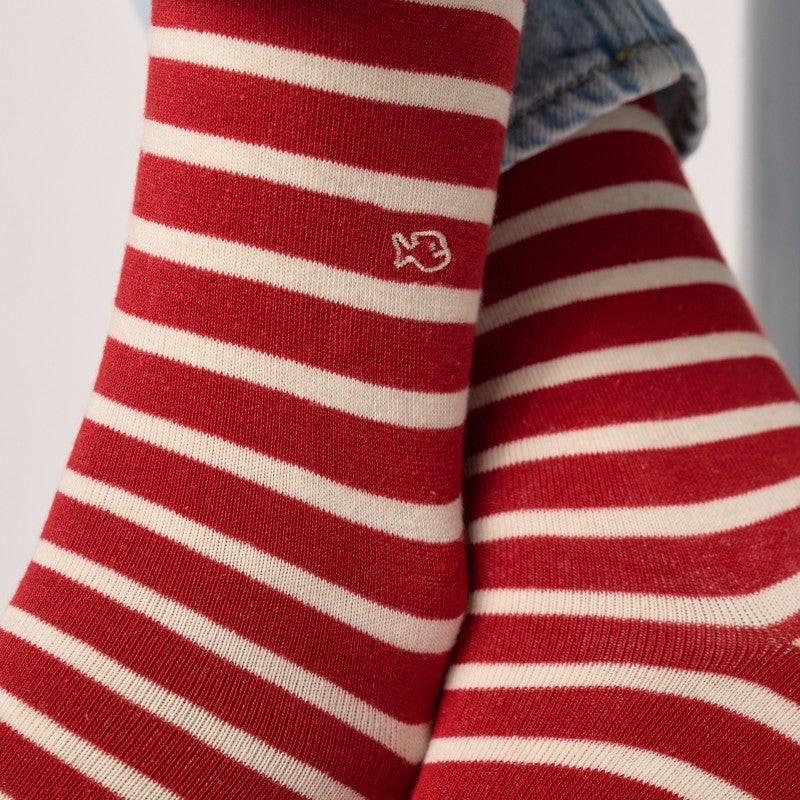 Chaussettes Larges rayures - Rouge rayé beige - Taille 41/46
