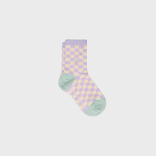 Chaussettes enfant à carreaux - Violet et jaune - Taille 31/34