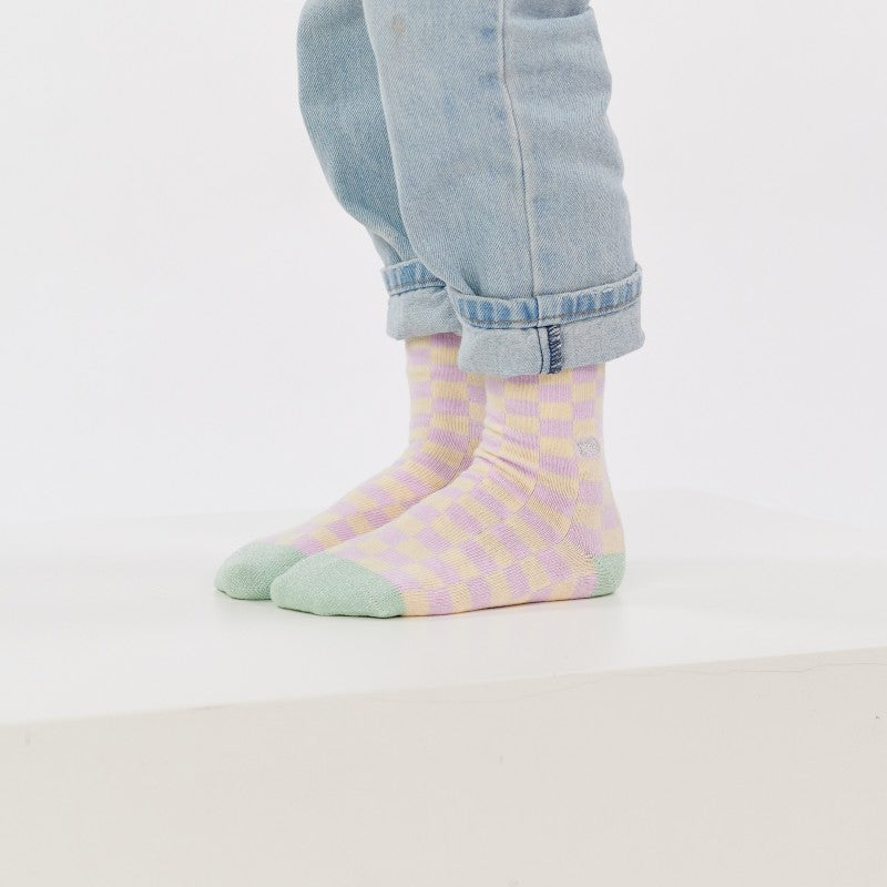 Chaussettes enfant à carreaux - Violet et jaune - Taille 31/34