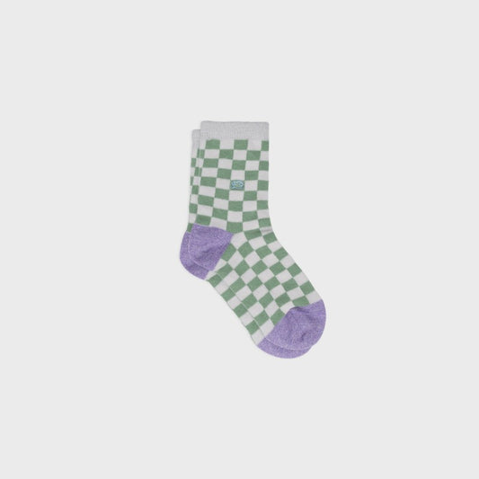 Chaussettes enfant à carreaux - Blanc et vert - Taille 27/30