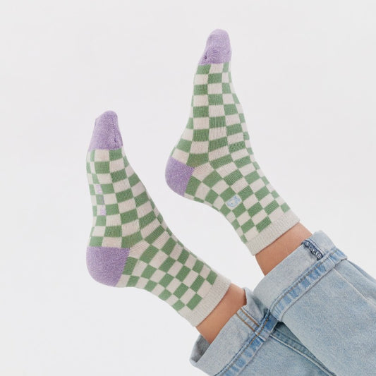 Chaussettes enfant à carreaux - Blanc et vert - Taille 27/30