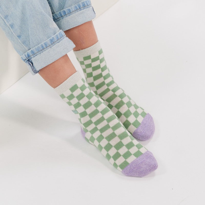 Chaussettes enfant à carreaux - Blanc et vert - Taille 27/30