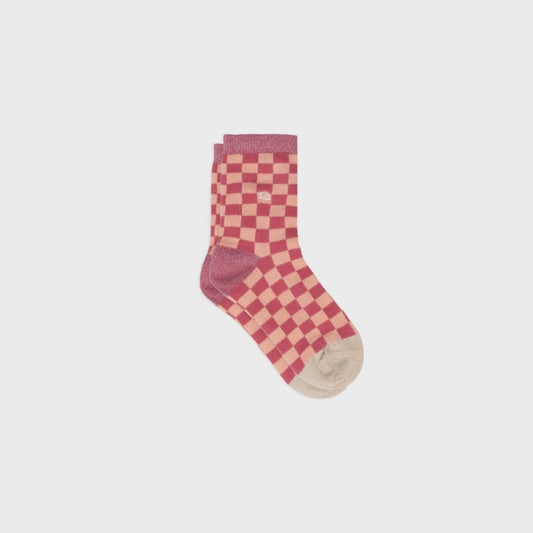 Chaussettes enfant à carreaux - Rose et pêche - Taille 31/34