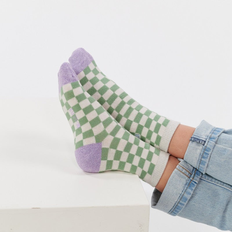 Chaussettes enfant à carreaux - Blanc et vert - Taille 27/30