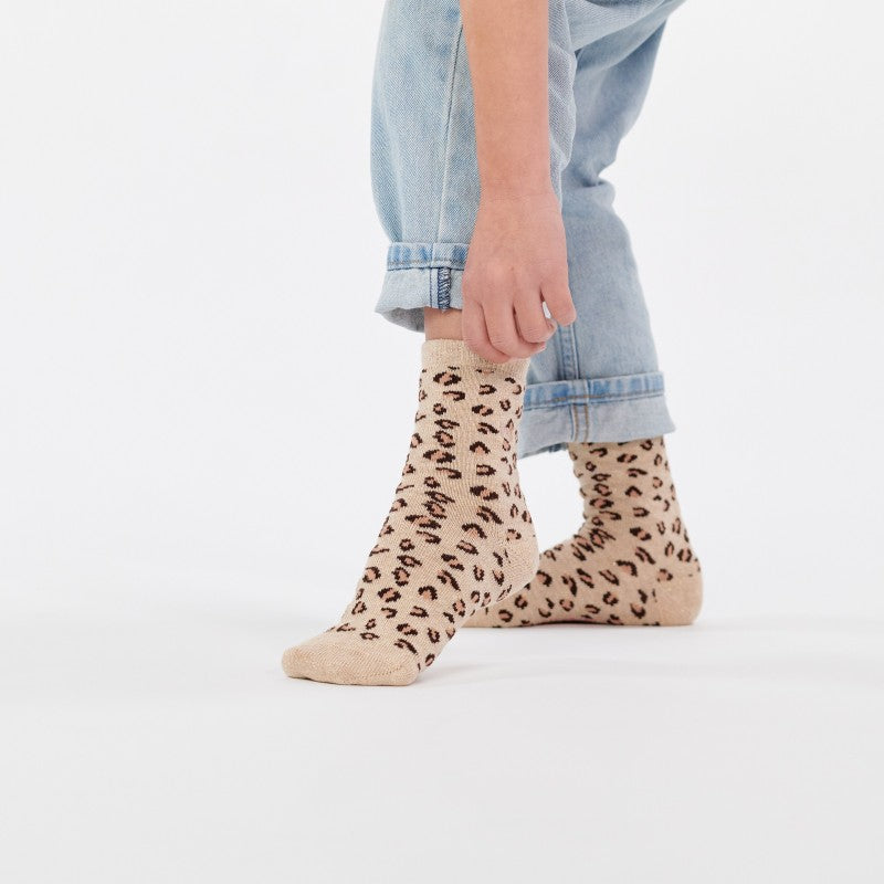 Chaussettes enfant léopard - Beige et marron - Taille 27/30