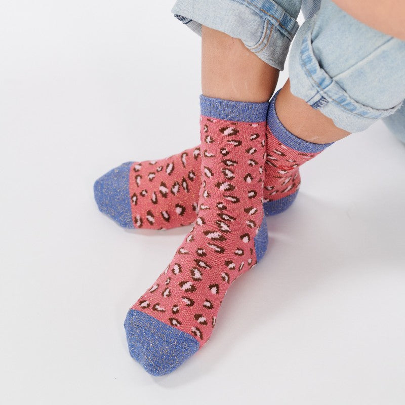 Chaussettes enfant léopard - Rose et bleu - Taille 27/30