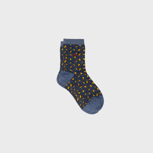 Chaussettes enfant léopard - Marine et jaune - Taille 27/30