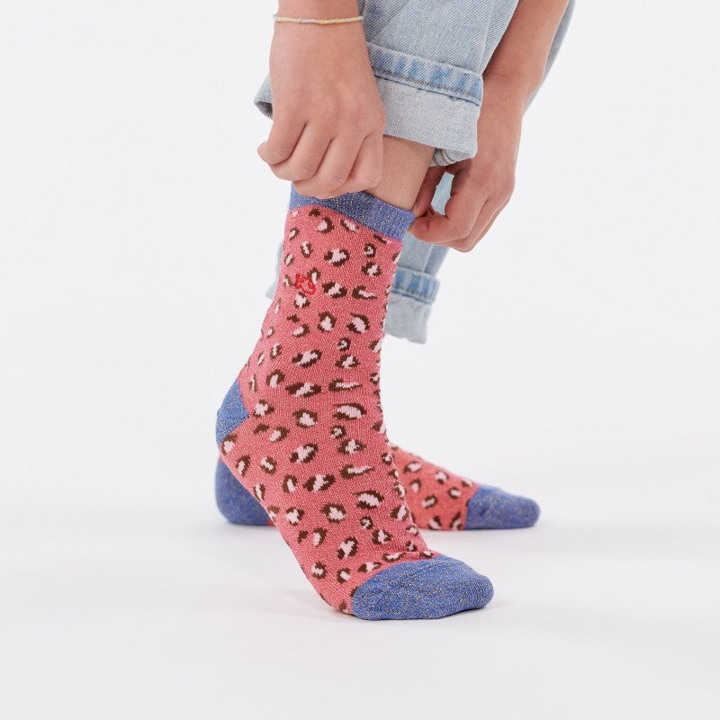 Chaussettes enfant léopard - Rose et bleu - Taille 27/30