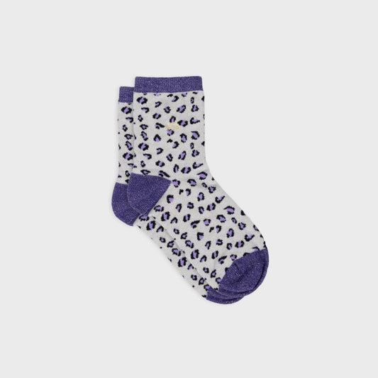 Chaussettes Léopard - Ecru et violet - Taille 37/40