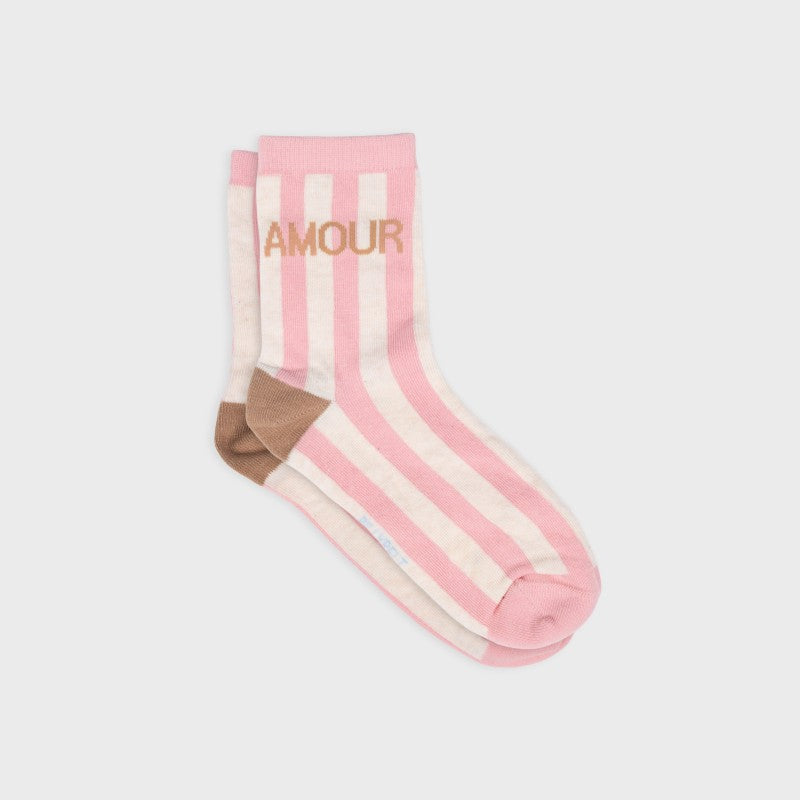 Chaussettes rayées - Amour - Rose et écru - Taille 37/40
