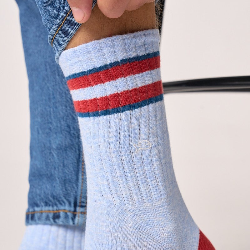 Chaussettes Retro - Bleu clair rayé rouge et bleu - Taille 41/46