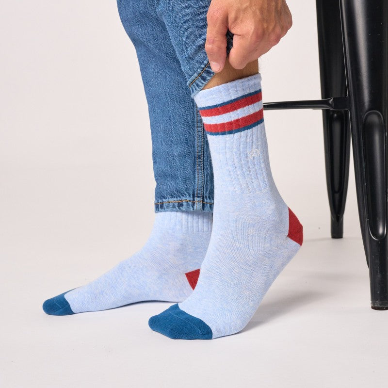 Chaussettes Retro - Bleu clair rayé rouge et bleu - Taille 41/46