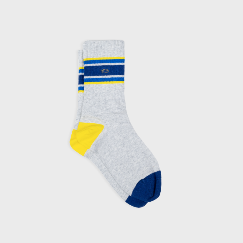 Chaussettes Retro - Gris chiné, rayé bleu et jaune - Taille 41/46