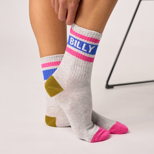 Chaussettes tennis - Gris, rayé rose et bleu - Taille 37/40
