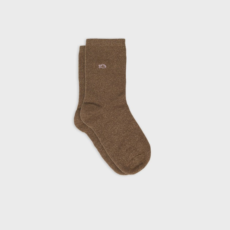 Chaussettes unies pailletées - Marron - Taille 37/40