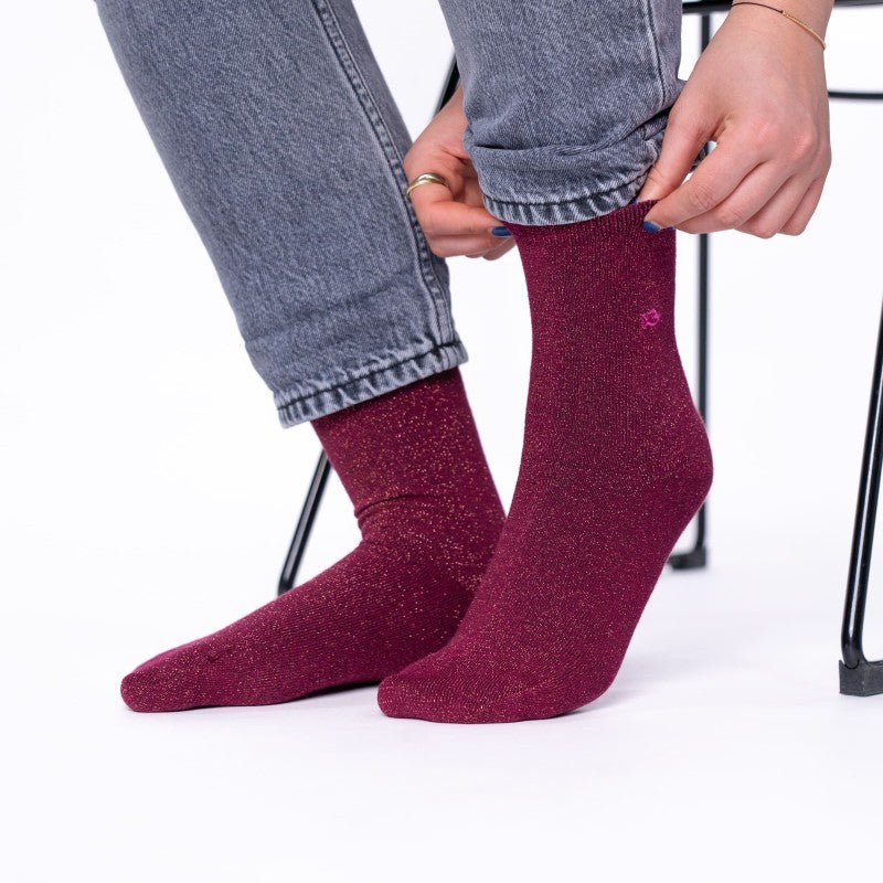 Chaussettes Unies pailletées - Lie de vin - Taille 37/40