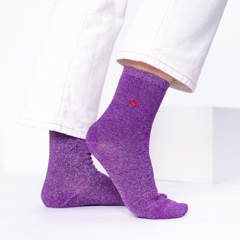Chaussettes Unies pailletées - Violet clair - Taille 37/40