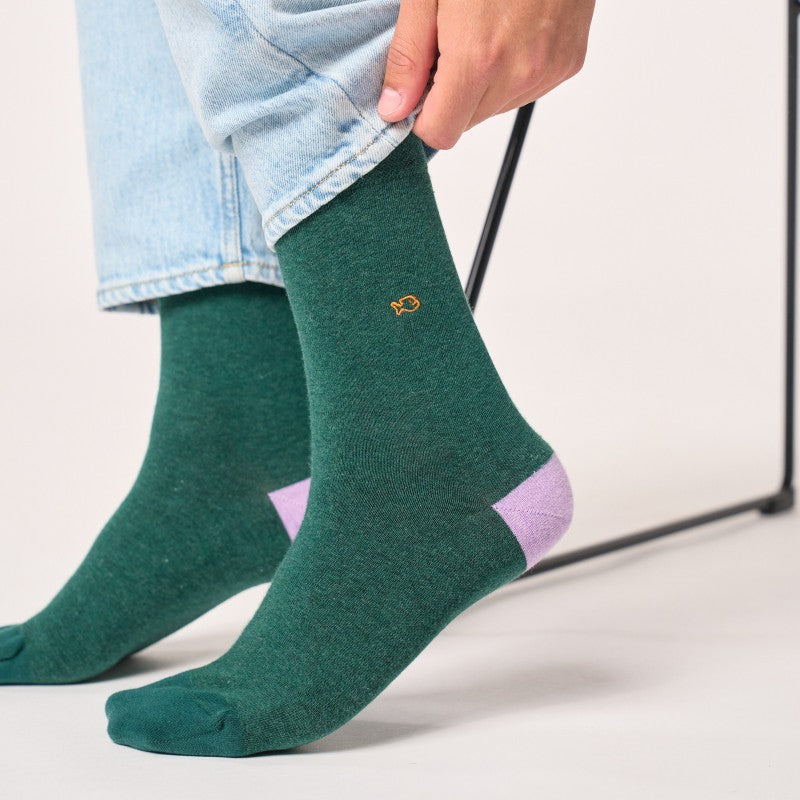 Chaussettes Unies - Vert chiné et violet - Taille 41/46