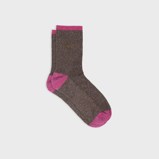 Chaussettes Vintage pailletées - Marron - Taille 37/40