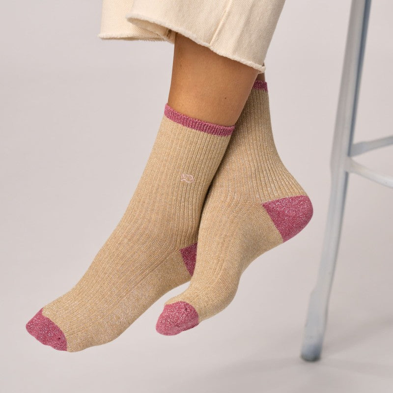 Chaussettes Vintage pailletées - Beige - Taille 37/40