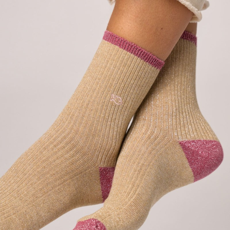 Chaussettes Vintage pailletées - Beige - Taille 37/40