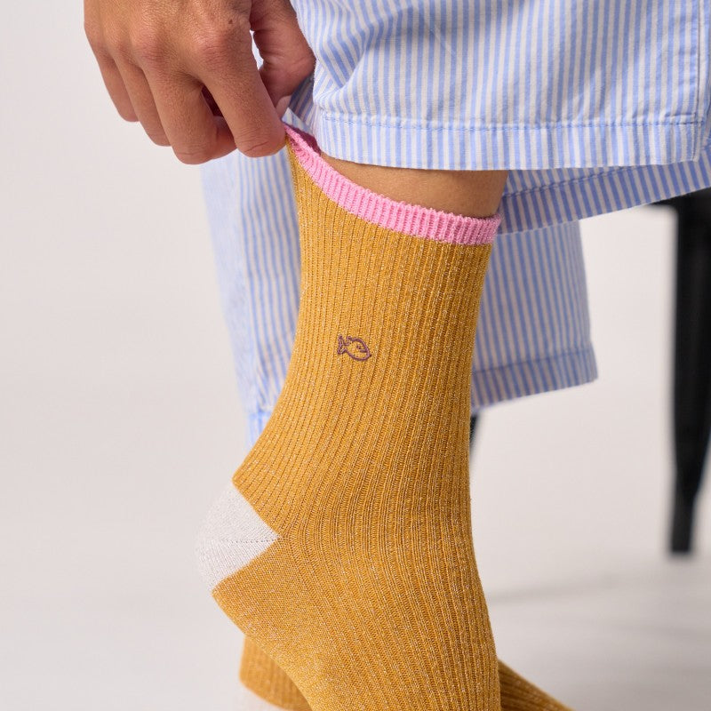 Chaussettes Vintage pailletées - Moutarde - Taille 37/40